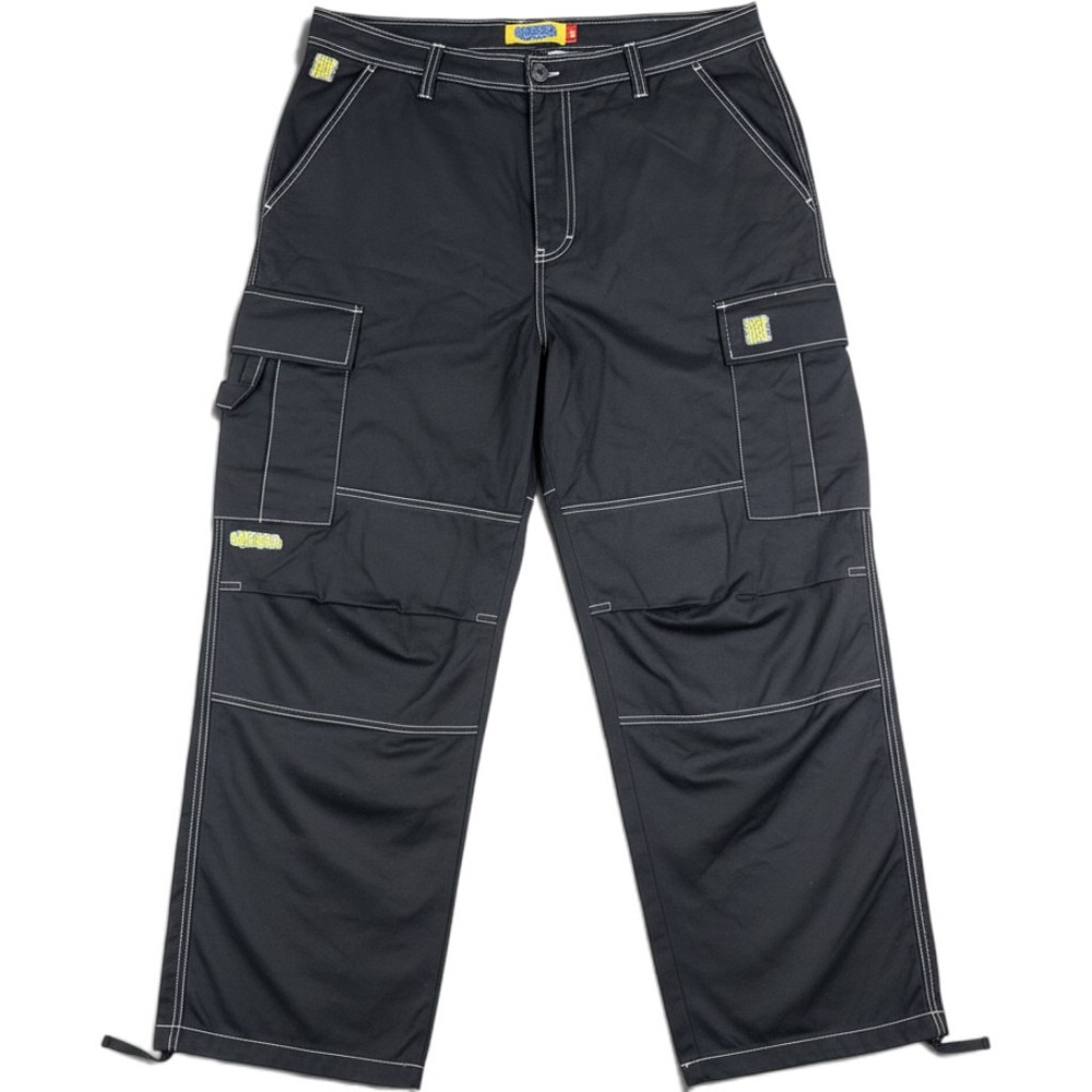Empyre Mens Black Cargo Pants White Contrast Stitch Loose Fit Skater Size 36